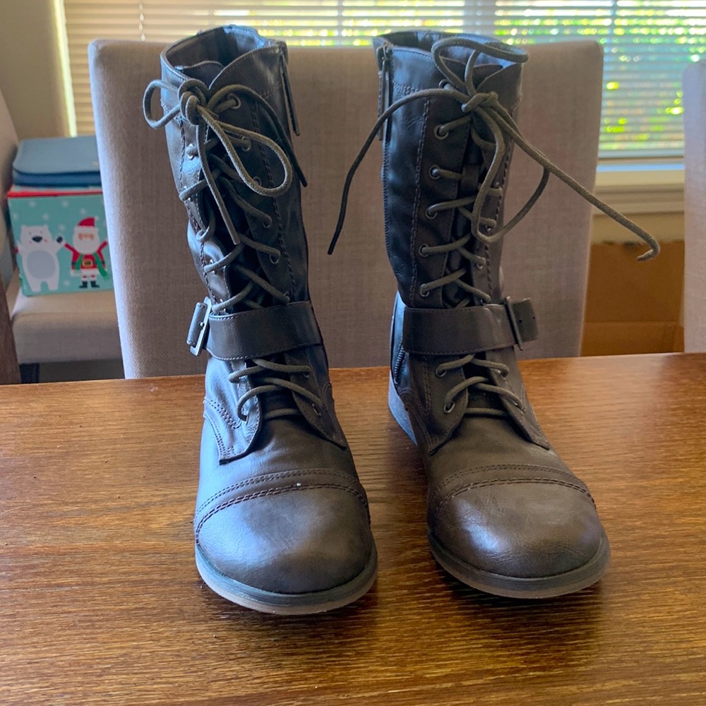 Lace up boots, dark taupe color. Worn only once.